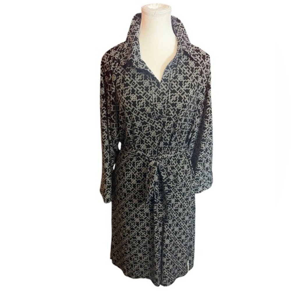 Laundry Shelli Segal easy throw on dress size large black grey white geometric